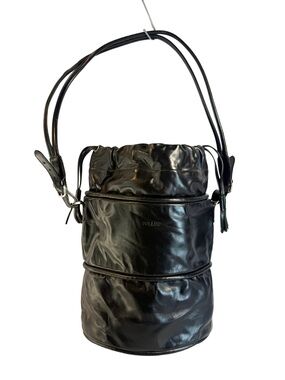 Pollini Black Leather Drawstring Bucket Bag